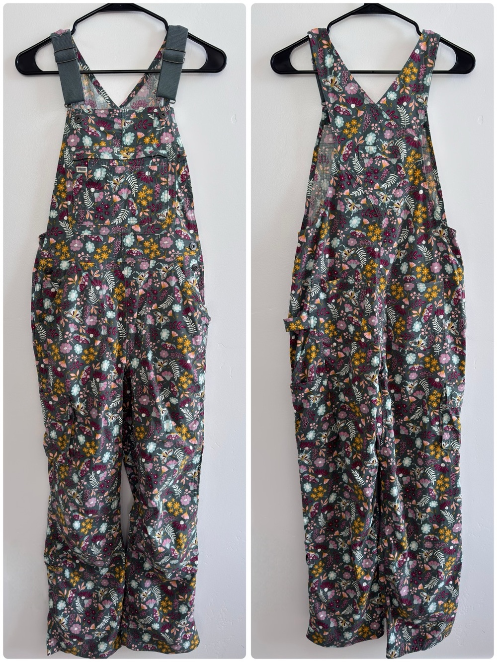 Duluth Trading Heirloom Gardening Bib Overalls XXS x 31 Fir Butterfly Floral